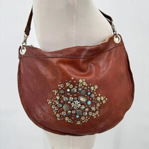 Campomaggi Bella Di Notte Studded Leather Hobo Bag Purse 16.5" W x 11" T